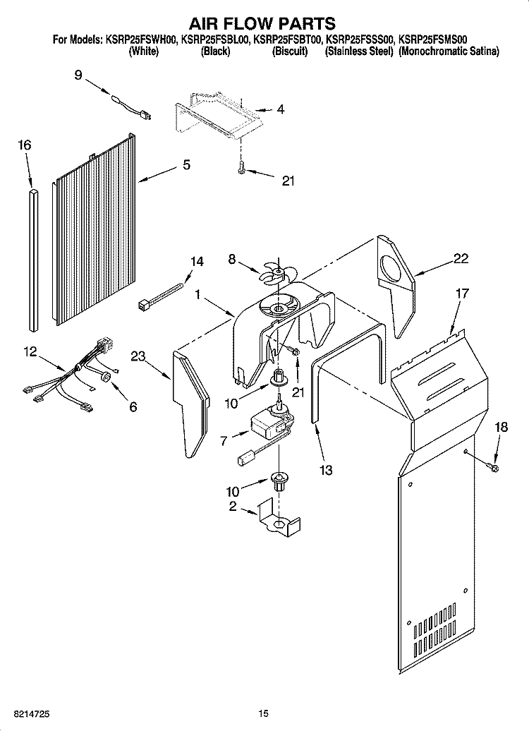 AIR FLOW PARTS Diagram and Parts List for KSRP25FSBL00  KitchenAid Refrigerator