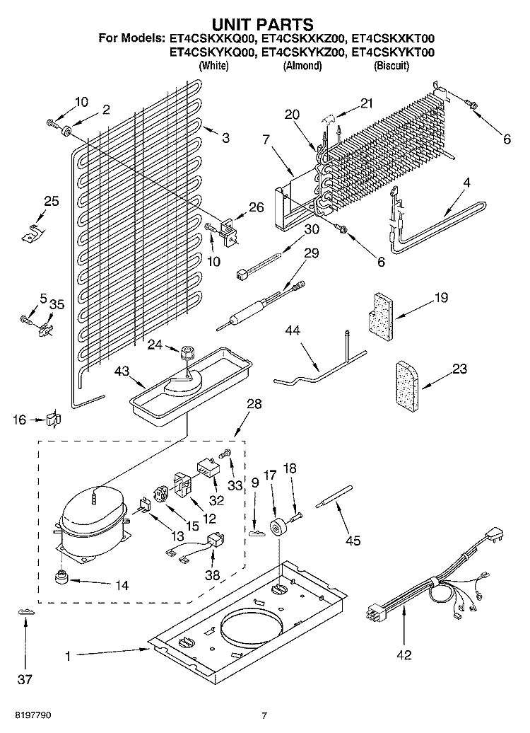 UNIT Diagram and Parts List for ET4CSKYKZ00  Whirlpool Refrigerator
