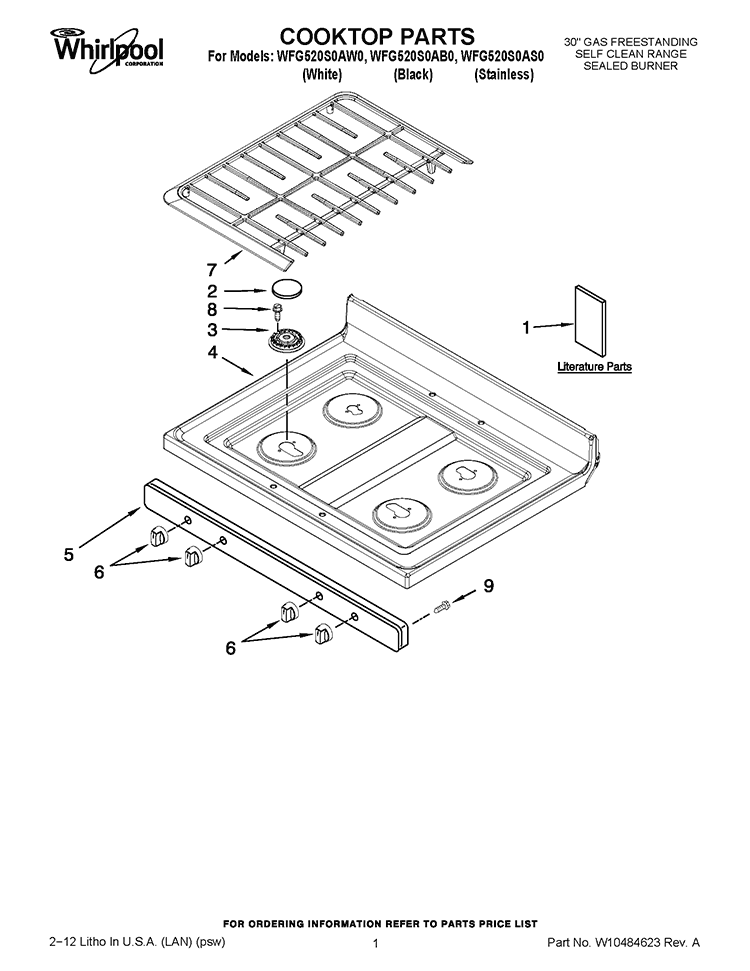 COOKTOP PARTS Diagram and Parts List for WFG520S0AS0  Whirlpool Range