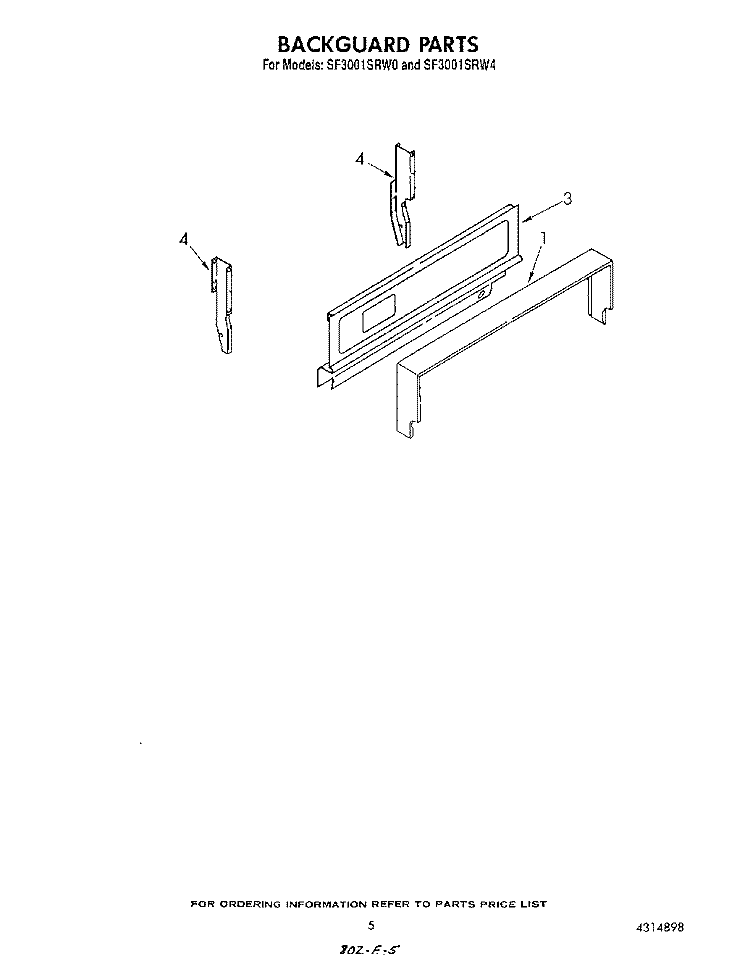 BACKGUARD Diagram and Parts List for SF3001SRW1  Whirlpool Range