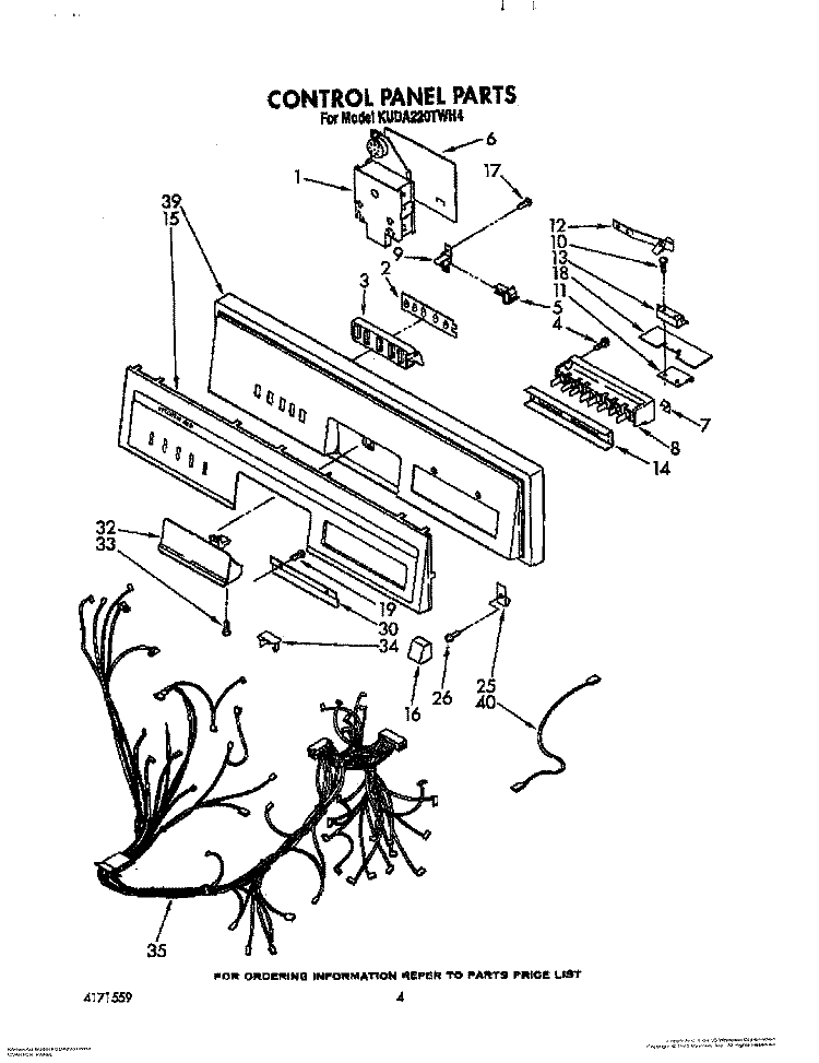 CONTROL PANEL, LIT/OPTIONAL Diagram and Parts List for KUDA220TWH4  KitchenAid Dishwasher