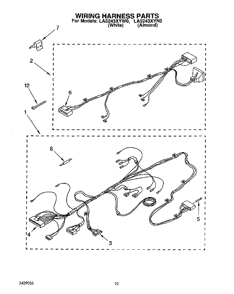 WIRING HARNESS Diagram and Parts List for LA5243XYW0  Whirlpool Washer