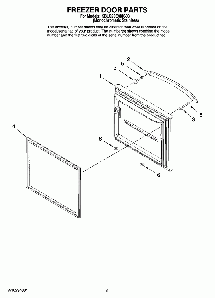 FREEZER DOOR PARTS Diagram and Parts List for KBLS20EVMS00  KitchenAid Refrigerator