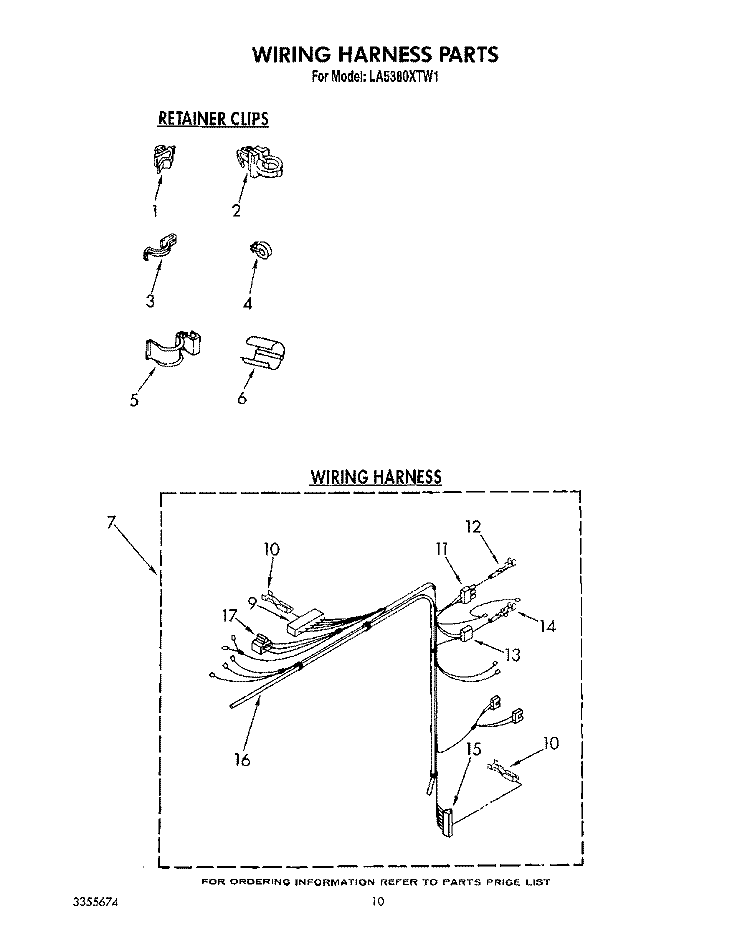 WIRING HARNESS Diagram and Parts List for LA5380XTF1  Whirlpool Washer