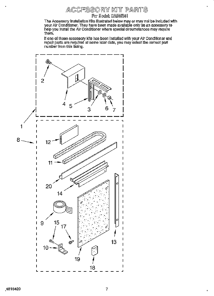 ACCESSORY KITS Diagram and Parts List for CA8WR41  Crosley Air Conditioner