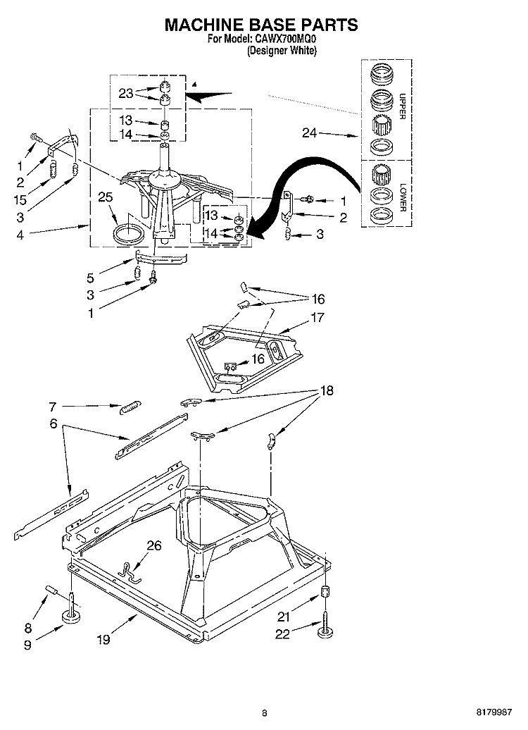 MACHINE BASE PARTS Diagram and Parts List for CAWX700MQ0  Crosley Washer