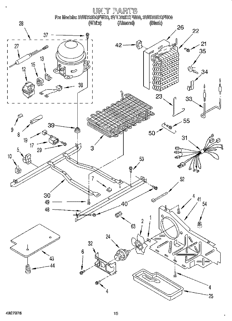 UNIT Diagram and Parts List for 3VED29DQFN00  Whirlpool Refrigerator