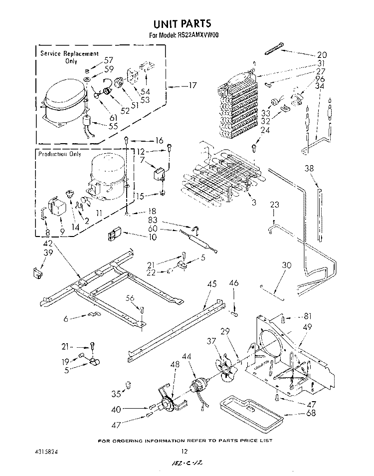UNIT Diagram and Parts List for RS22AMXVW00  Roper Refrigerator