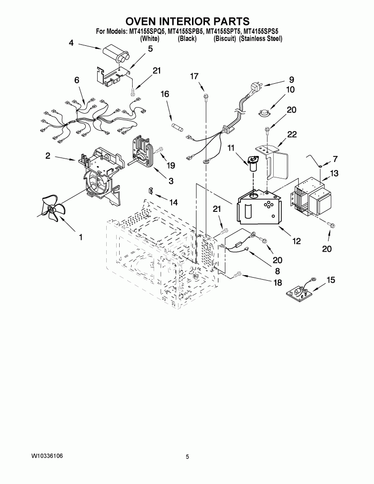 OVEN INTERIOR PARTS Diagram and Parts List for MT4155SPB5  Whirlpool Microwave