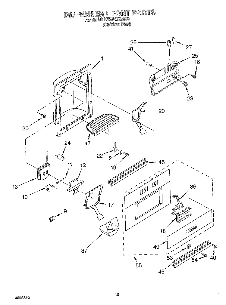 DISPENSER FRONT Diagram and Parts List for KSSP48QJS00  KitchenAid Refrigerator