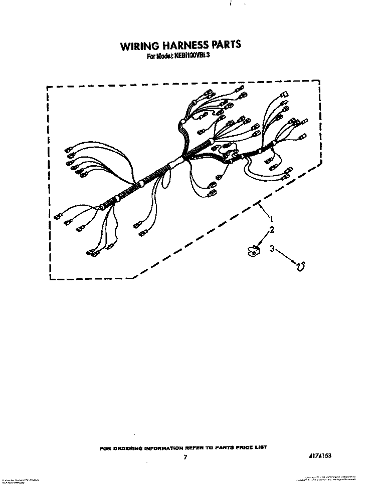 WIRING HARNESS Diagram and Parts List for KEBI100VBL3  KitchenAid Wall Oven