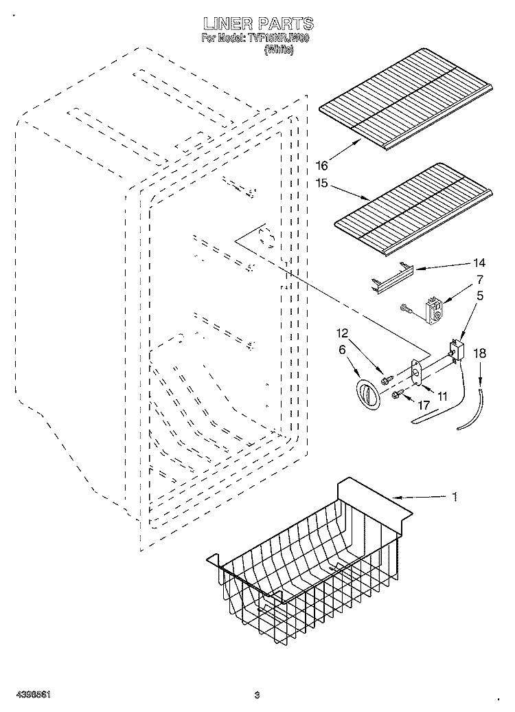 LINER Diagram and Parts List for TVF15NRJW00  Whirlpool Freezer