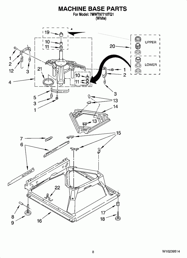 MACHINE BASE PARTS Diagram and Parts List for 7MWT97710TQ1  Whirlpool Washer