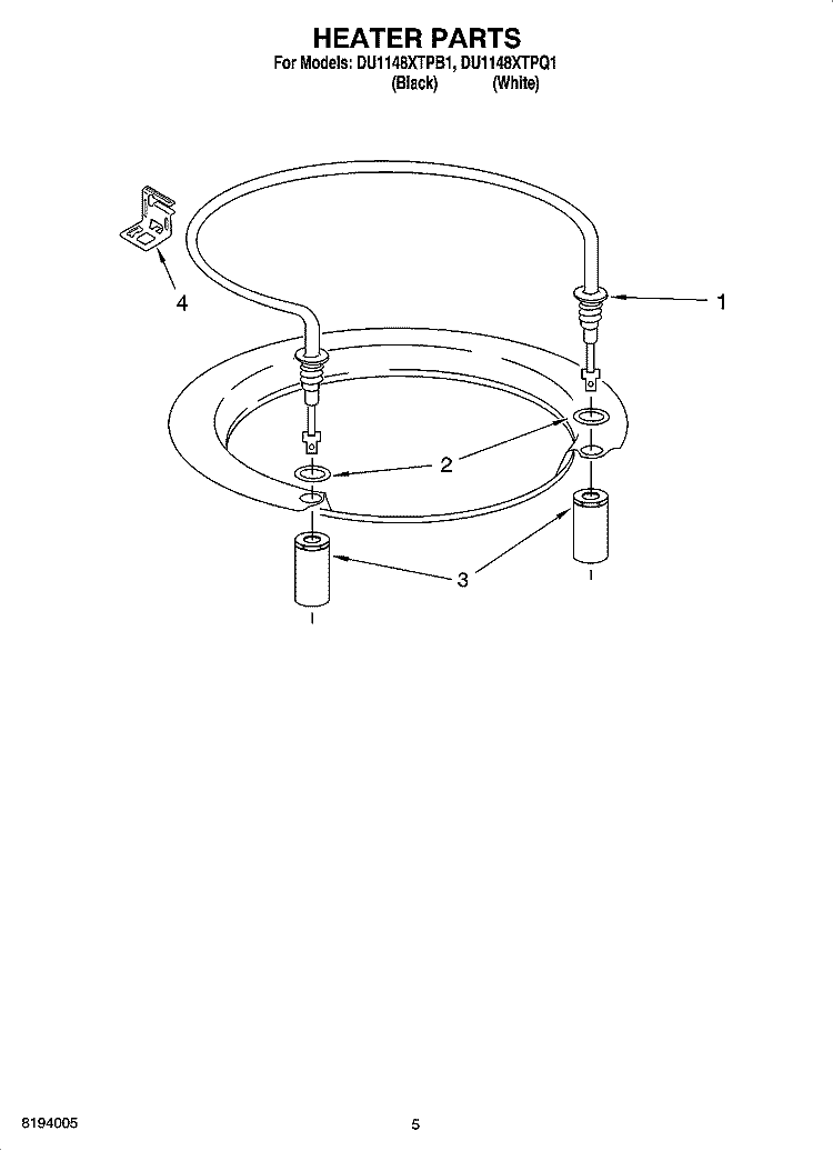 HEATER PARTS Diagram and Parts List for DU1148XTPQ1  Whirlpool Dishwasher