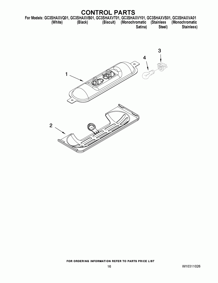 CONTROL PARTS Diagram and Parts List for GC3SHAXVS01  Whirlpool Refrigerator