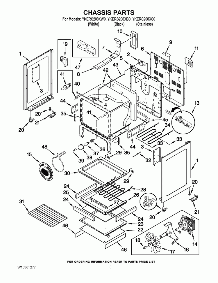 CHASSIS PARTS Diagram and Parts List for YKERS208XB0  KitchenAid Range