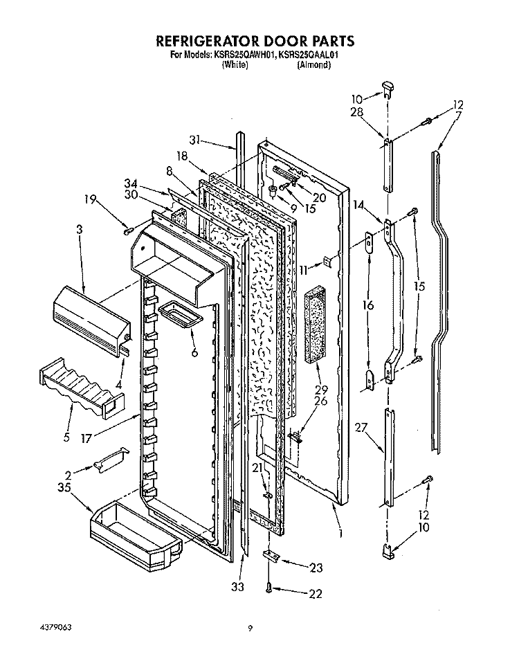 REFRIGERATOR DOOR Diagram and Parts List for KSRS25QAAL01  KitchenAid Refrigerator