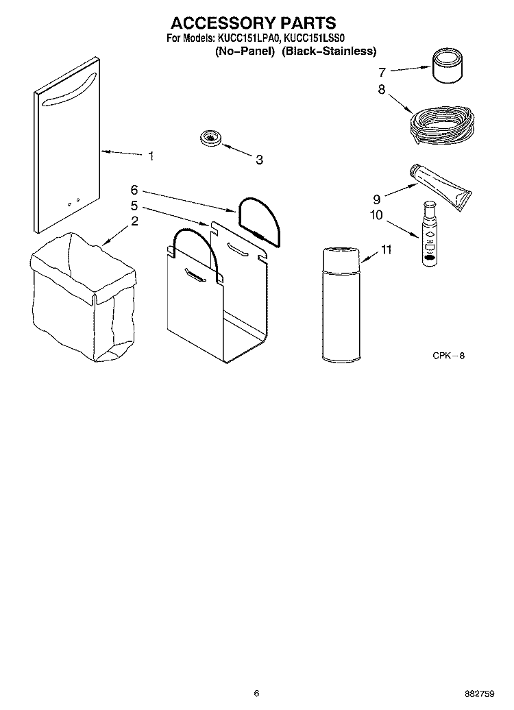 ACCESSORY PARTS Diagram and Parts List for KUCC151LPA0  KitchenAid Trash Compactor