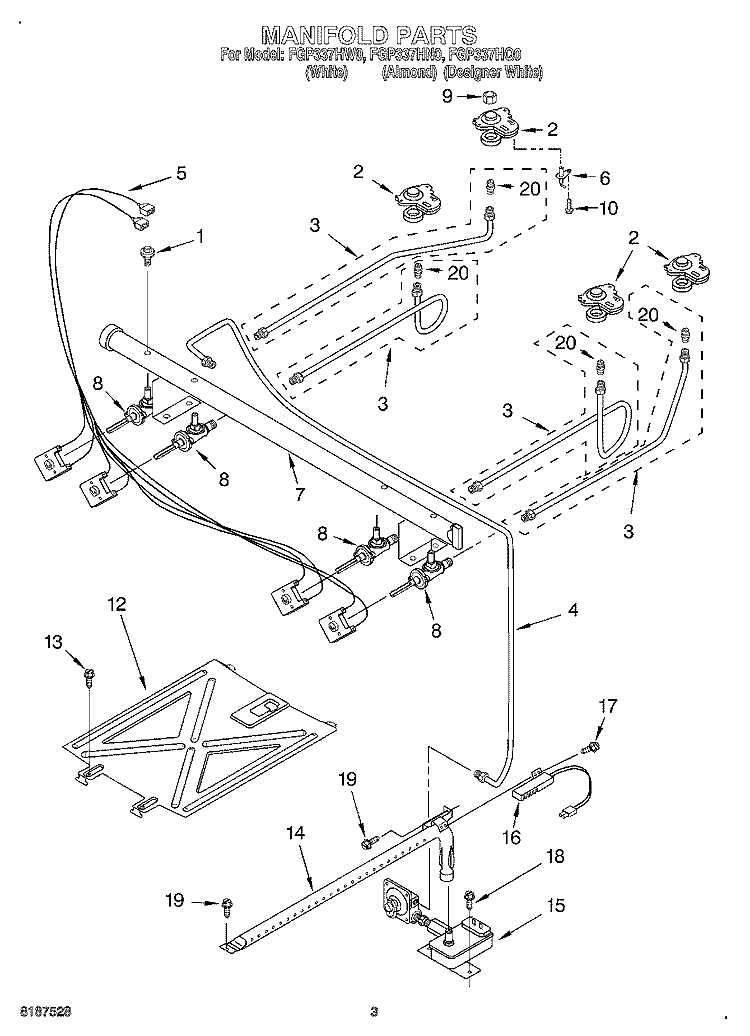 MANIFOLD Diagram and Parts List for FGP337HQ0  Roper Range