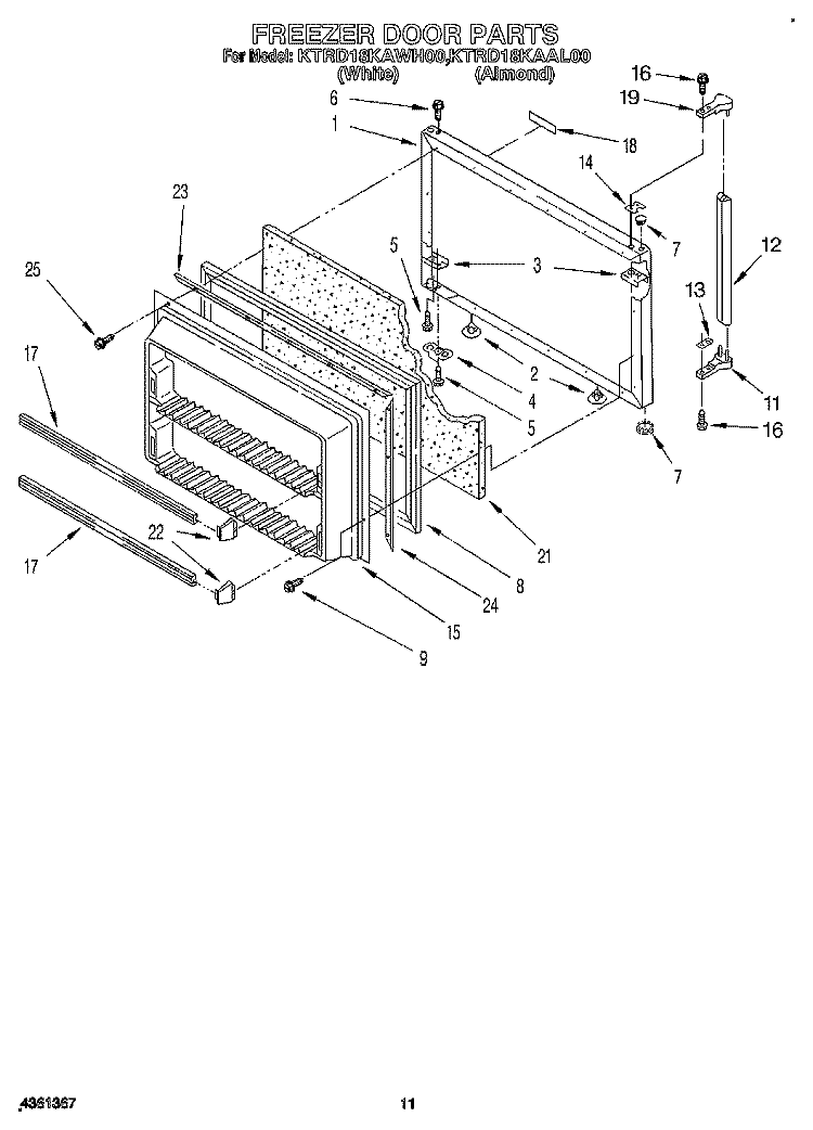 FREEZER DOOR Diagram and Parts List for KTRD18KAAL00  Whirlpool Refrigerator