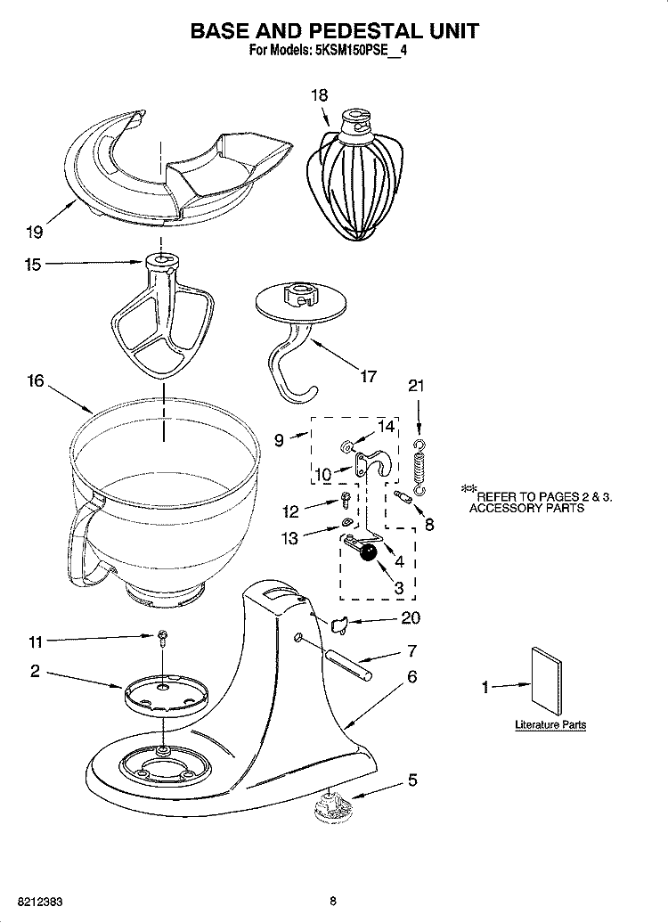 BASE AND PEDESTAL UNIT Diagram and Parts List for 5KSM150PSEBU4  KitchenAid Mixer