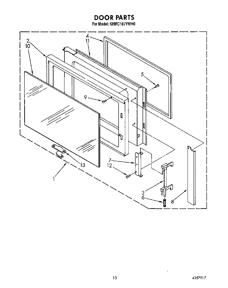 DOOR Diagram and Parts List for KHMC107YAL0  KitchenAid Microwave