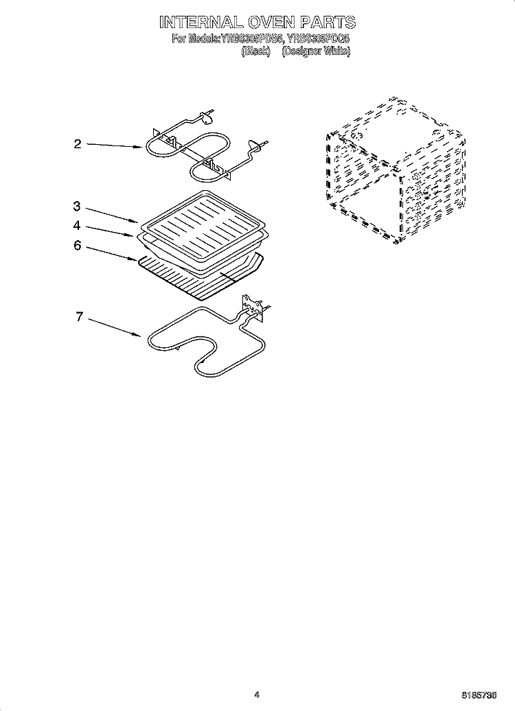 INTERNAL OVEN PARTS Diagram and Parts List for YRBS305PDQ5  Whirlpool Wall Oven