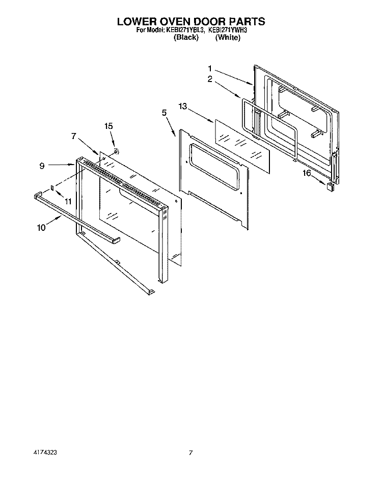 LOWER OVEN DOOR Diagram and Parts List for KEBI271YBL3  KitchenAid Wall Oven