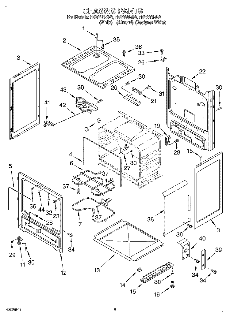 CHASSIS Diagram and Parts List for FES330GQ0  Roper Range