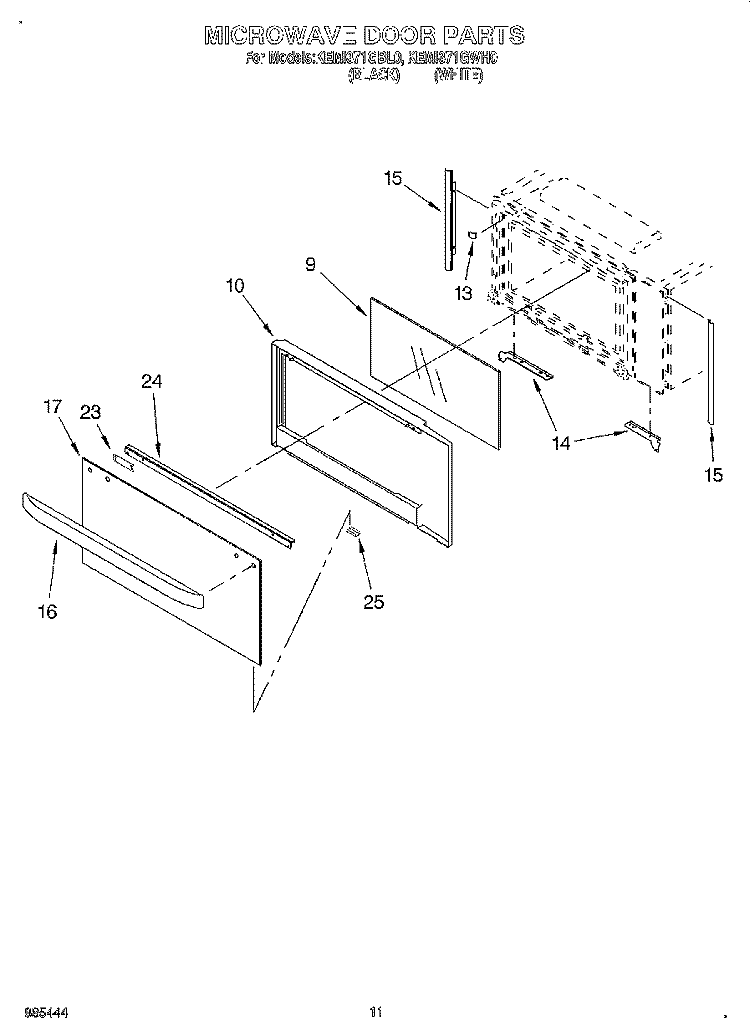 MICROWAVE DOOR, OPTIONAL Diagram and Parts List for KEMI371GBL0  KitchenAid Microwave Oven Combo