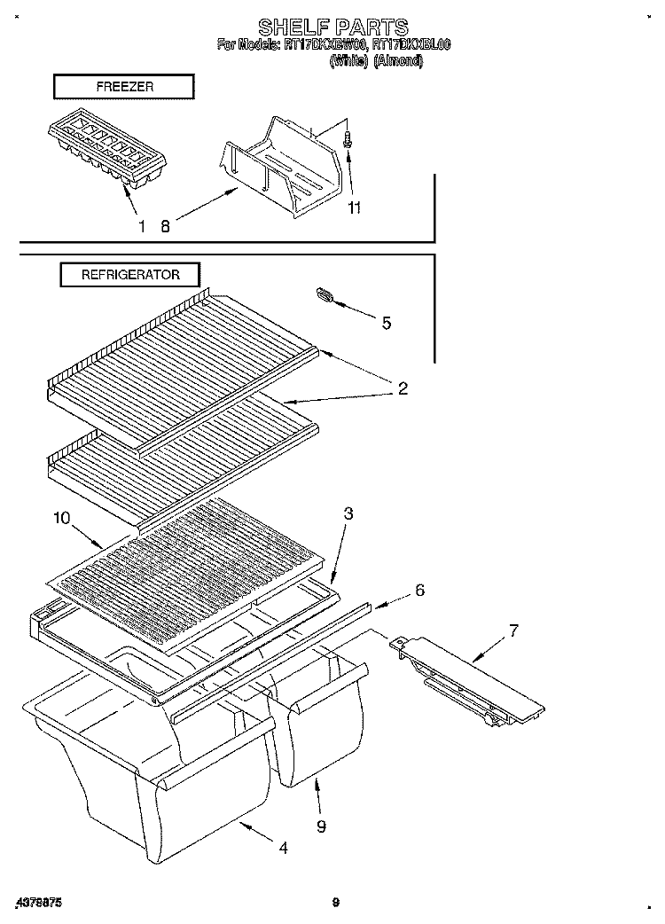 SHELF, LIT/OPTIONAL Diagram and Parts List for RT17DKXBL00  Roper Refrigerator