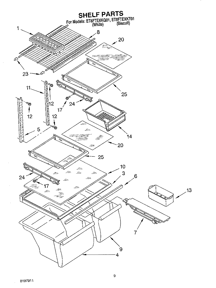 SHELF, OPTIONAL Diagram and Parts List for ET8FTEXKQ01  Whirlpool Refrigerator