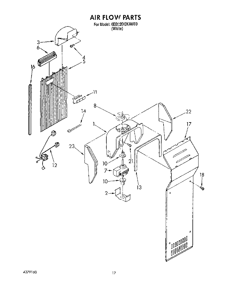 AIR FLOW Diagram and Parts List for 6ED22DQXAW00  Whirlpool Refrigerator