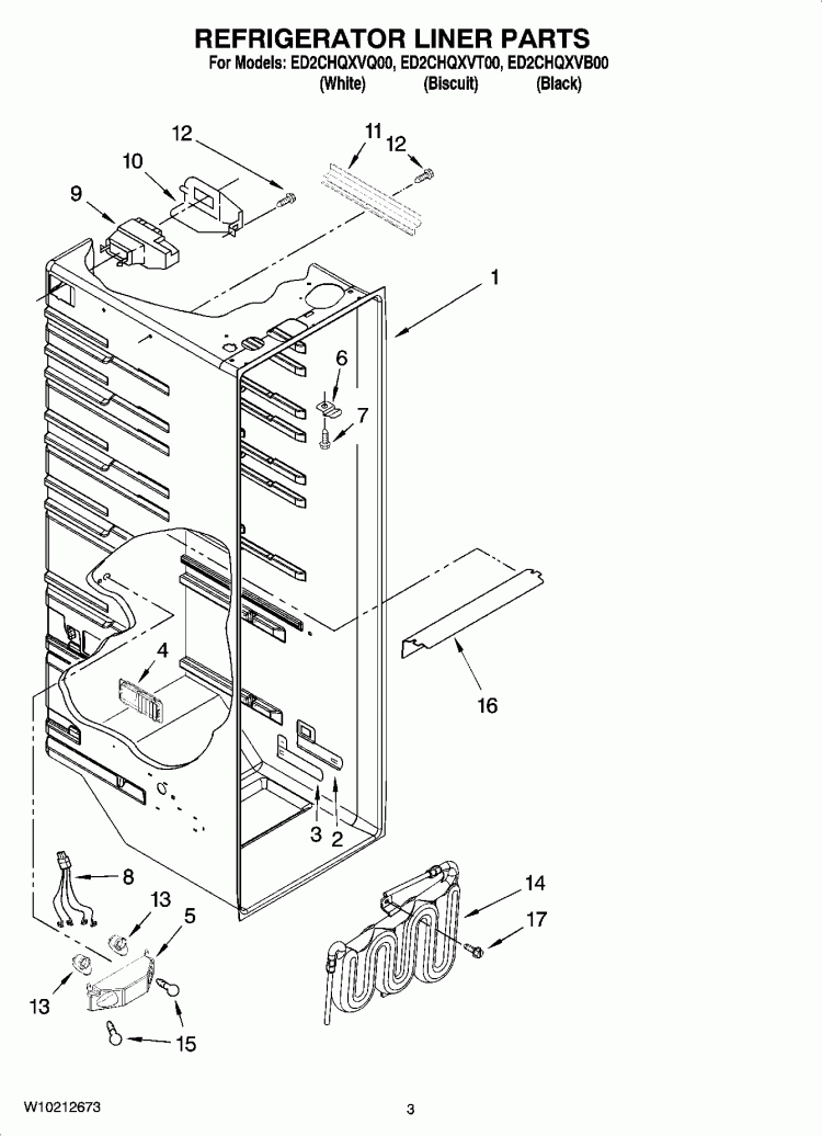 REFRIGERATOR LINER PARTS Diagram and Parts List for ED2CHQXVQ00  Whirlpool Refrigerator