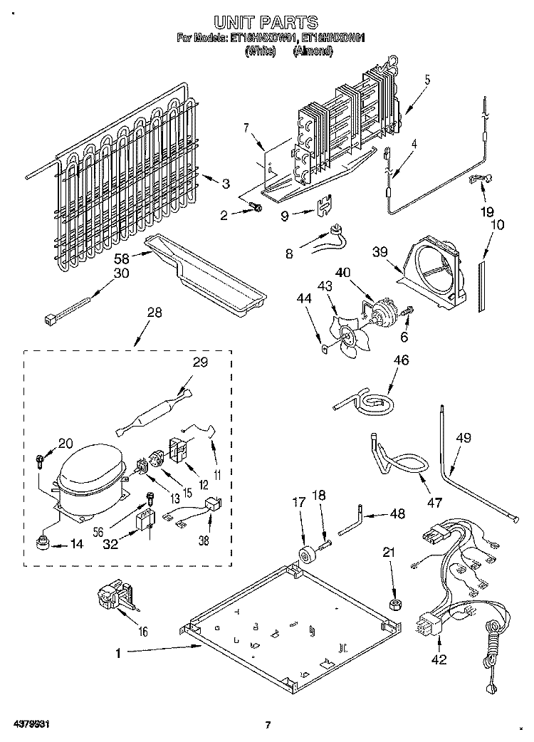 UNIT Diagram and Parts List for ET18HNXDN01  Whirlpool Refrigerator
