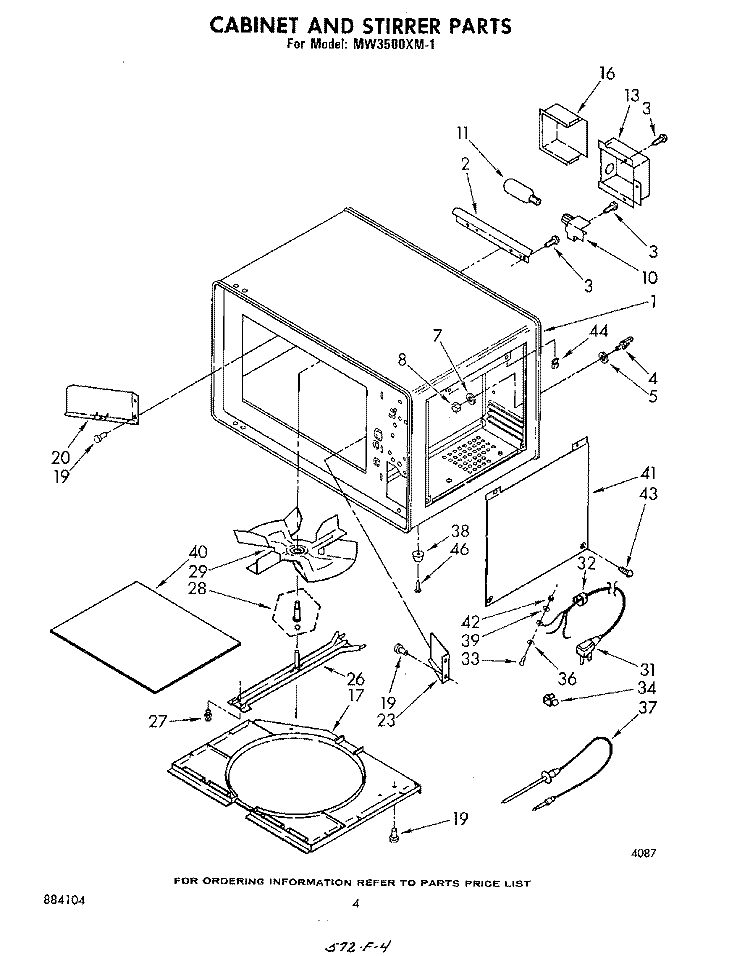 CABINET AND STIRRER Diagram and Parts List for MW3500XM1  Whirlpool Microwave