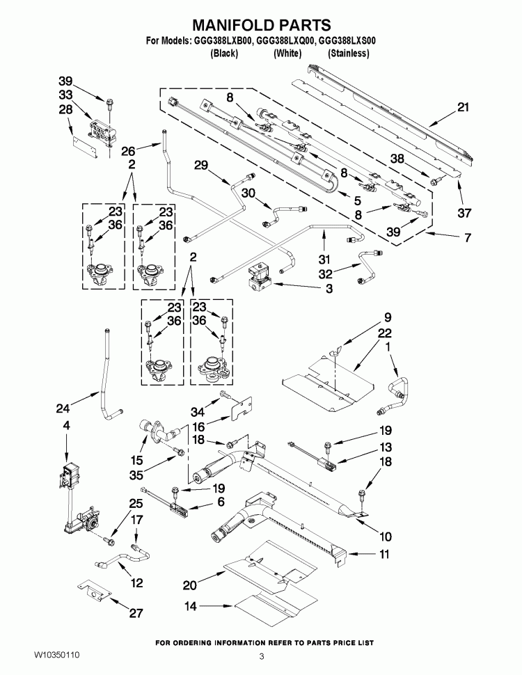 MANIFOLD PARTS Diagram and Parts List for GGG388LXQ00  Whirlpool Range