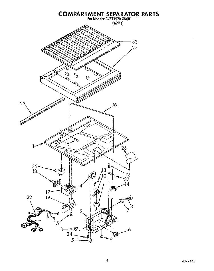 COMPARTMENT SEPARATOR Diagram and Parts List for 3VET19ZKAW00  Whirlpool Refrigerator