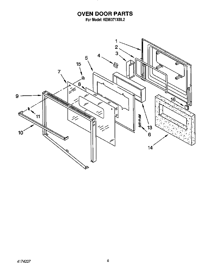 OVEN DOOR Diagram and Parts List for KEMI371XBL2  KitchenAid Microwave Oven Combo