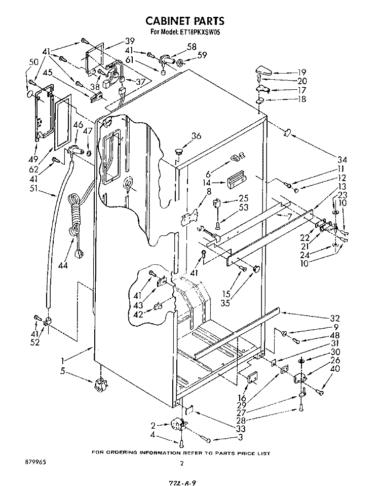 CABINET Diagram and Parts List for ET18PKXSW05  Whirlpool Refrigerator