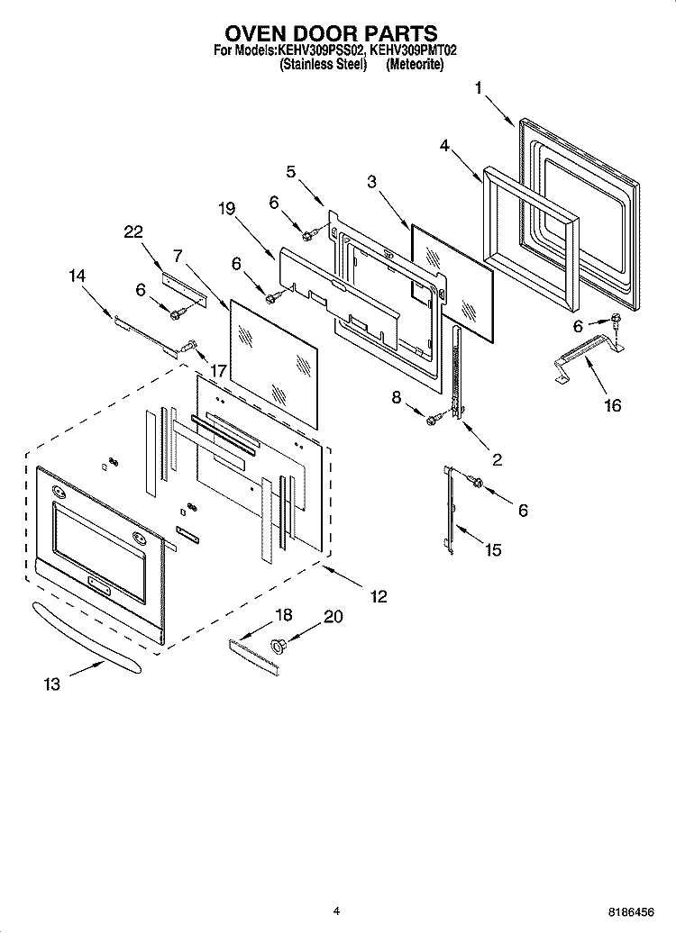 OVEN DOOR PARTS Diagram and Parts List for KEHV309PMT02  KitchenAid Microwave Oven Combo