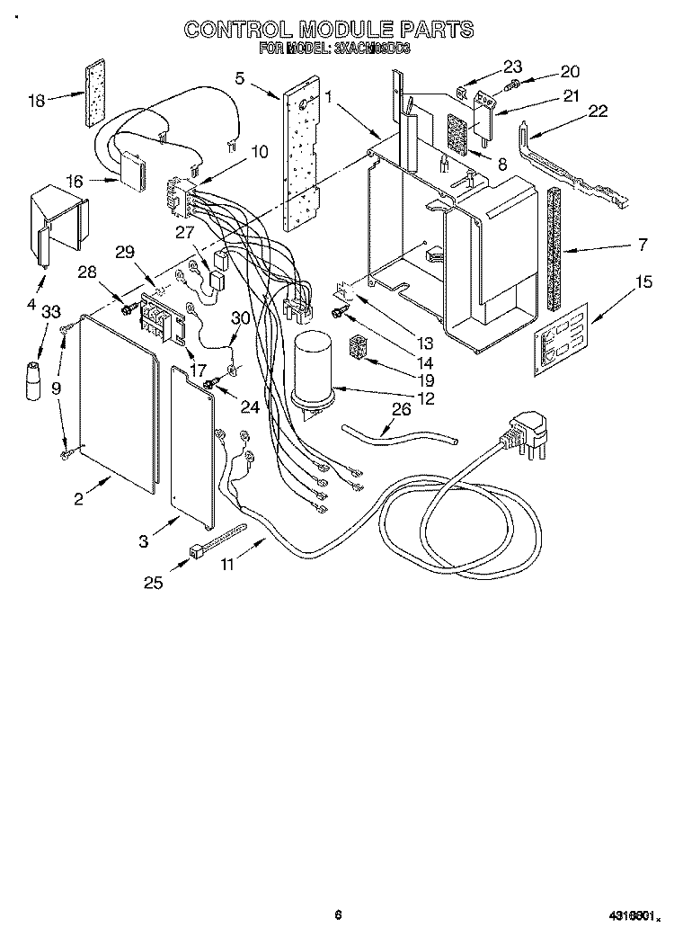 CONTROL MODULE Diagram and Parts List for 3XACM09DD3  Whirlpool Air Conditioner
