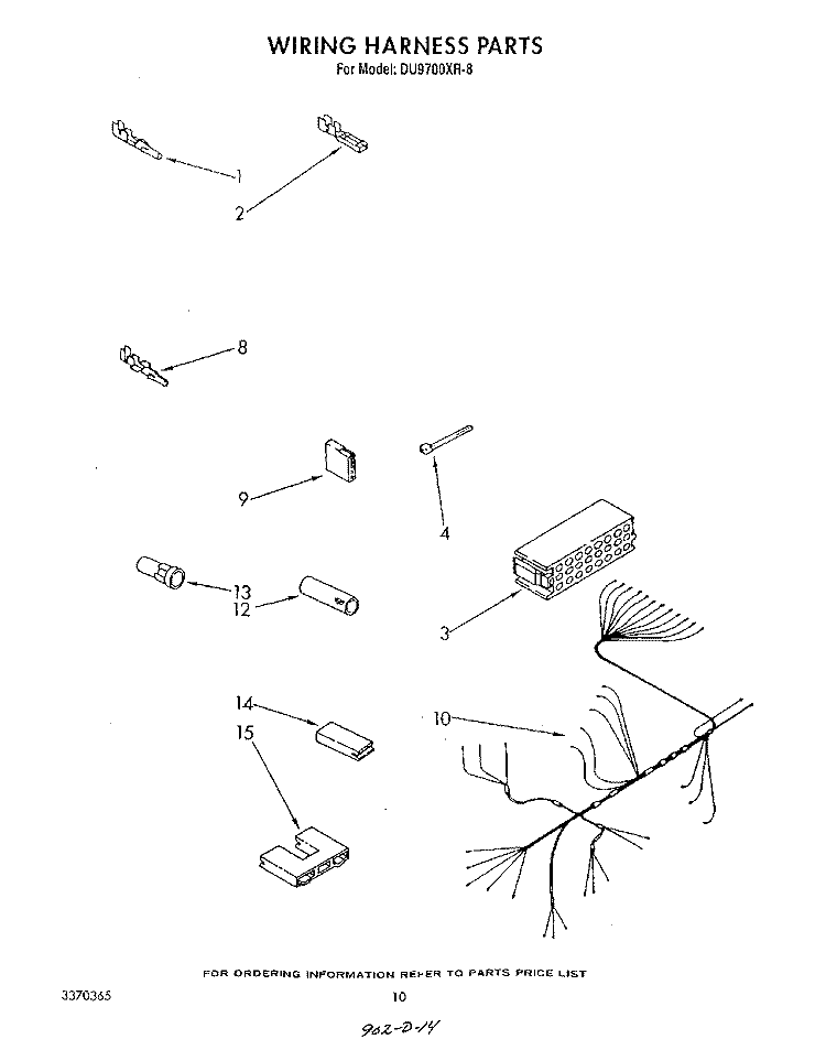 WIRING HARNESS Diagram and Parts List for DU9700XR8  Whirlpool Dishwasher