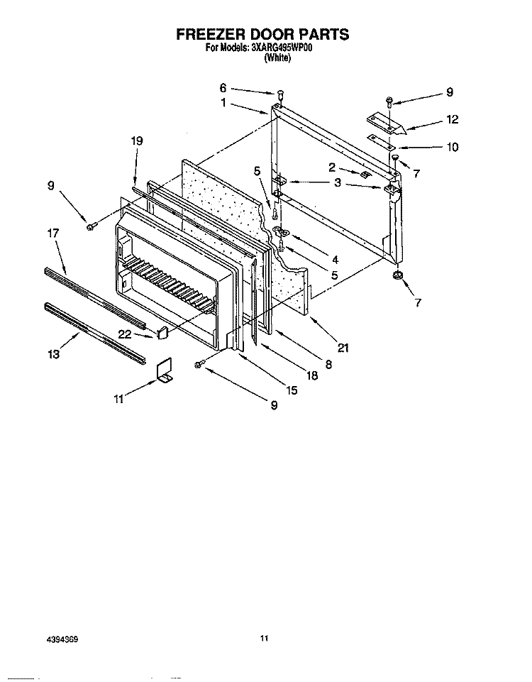 FREEZER DOOR Diagram and Parts List for 3XARG495WP00  Whirlpool Refrigerator
