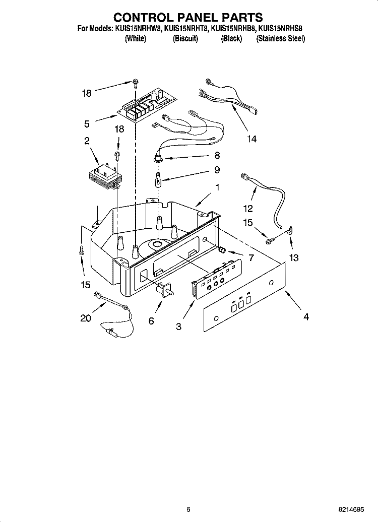 CONTROL PANEL PARTS Diagram and Parts List for KUIS15NRHB8  KitchenAid Ice Maker