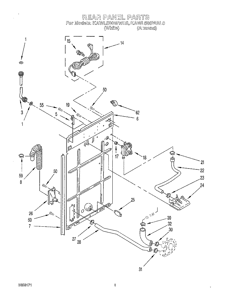 REAR PANEL Diagram and Parts List for KAWL500WWH0  KitchenAid Washer