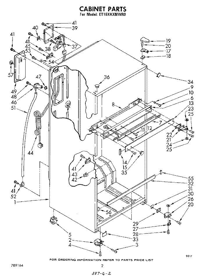 CABINET Diagram and Parts List for ET16XKXMWR0  Whirlpool Refrigerator