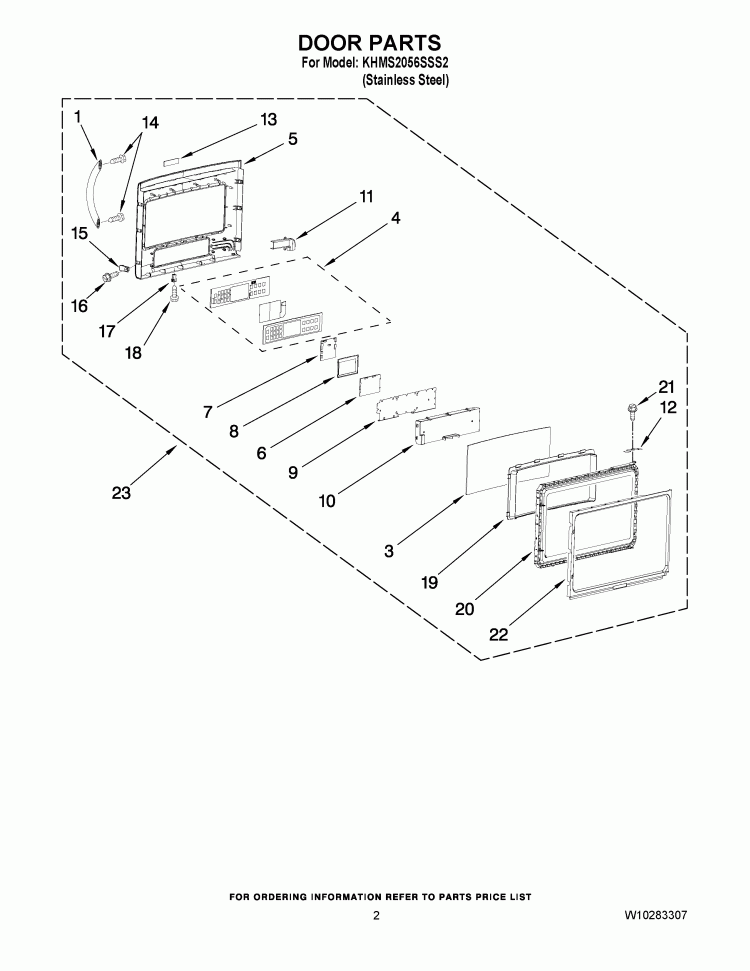 DOOR PARTS Diagram and Parts List for KHMS2056SSS2  KitchenAid Microwave