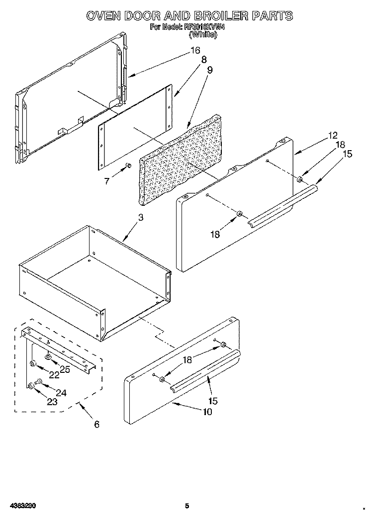 OVEN DOOR AND BOILER Diagram and Parts List for RF3010XVW4  Whirlpool Range