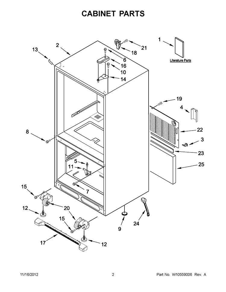 CABINET PARTS Diagram and Parts List for GB9FHDXWQ06  Whirlpool Refrigerator